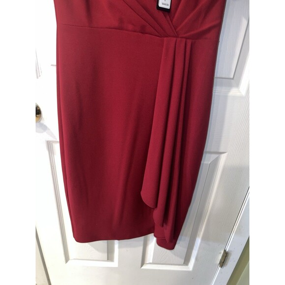 Badgley Mischka Dress 6 Womens Ruby Red Ruched Pleated Drape Sheath Career New - Picture 5 of 13